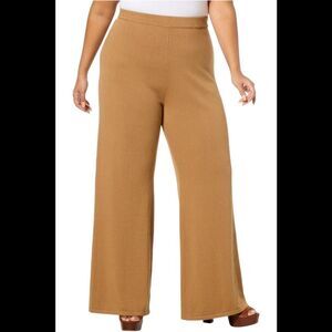 WynneCollection Women's Sweater Knit Flared Pant Dark Camel - Regular